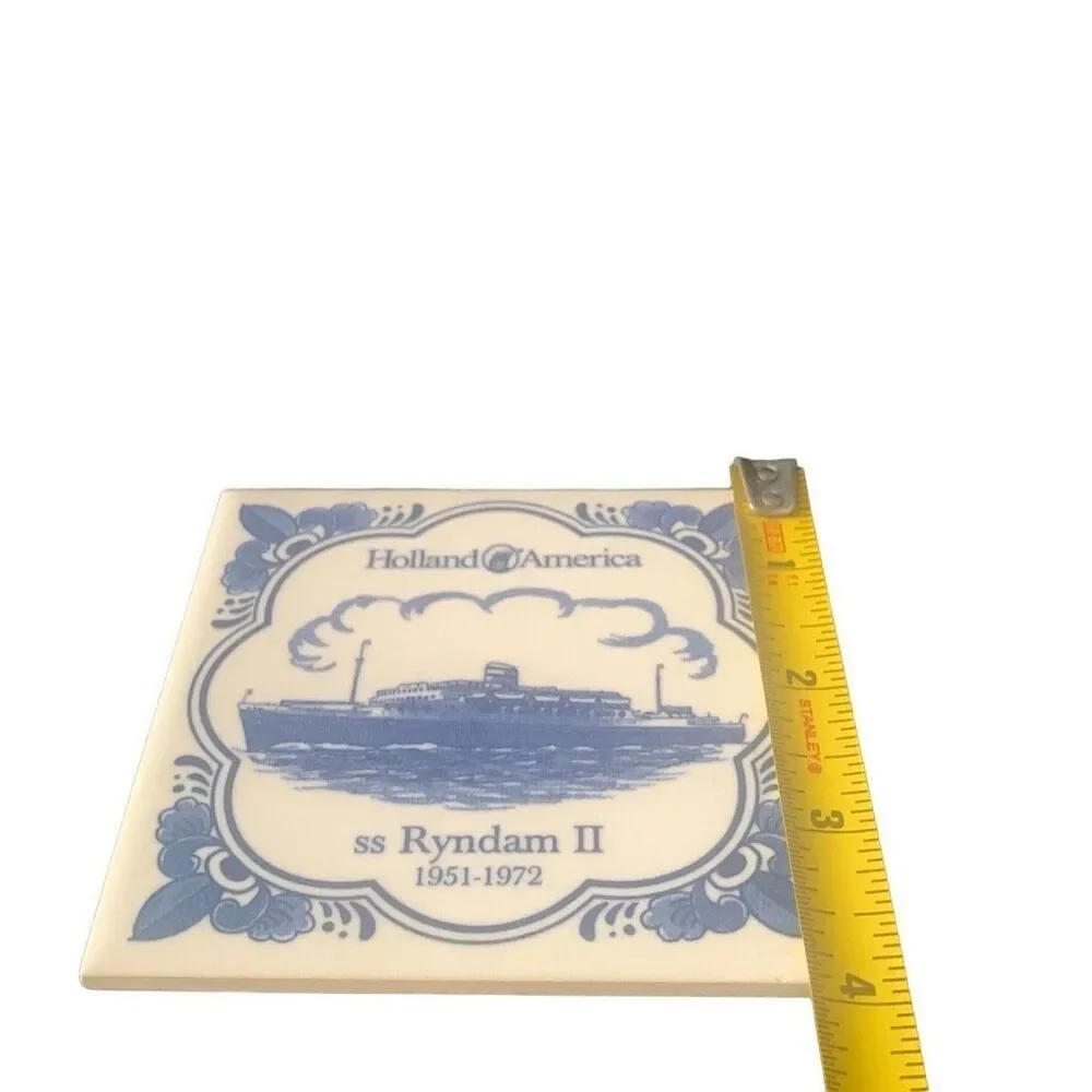 Vintage Holland America Line Delft SS Ryndam Ii 1951-1972 Ceramic Tile Coaster